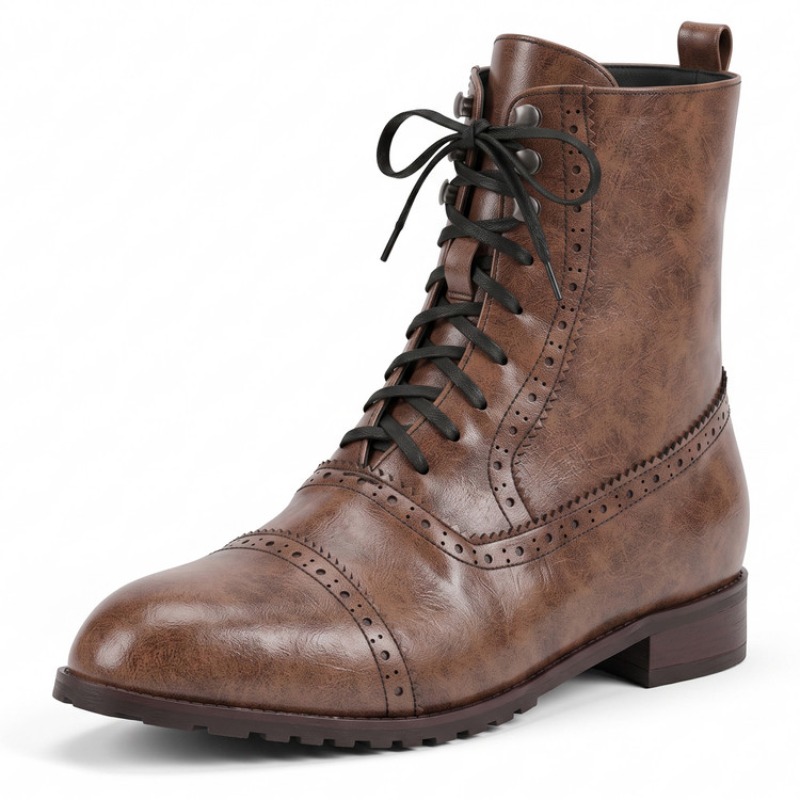 Women'S Shoes Size 40 In Us - Kadın Retro Bağcıklı Deri Moda Bilek