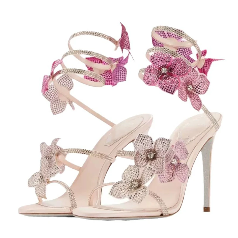 Gladiator Sandal Women - Eilyken Seksi KRISTAL Çiçek Ince Yüksek