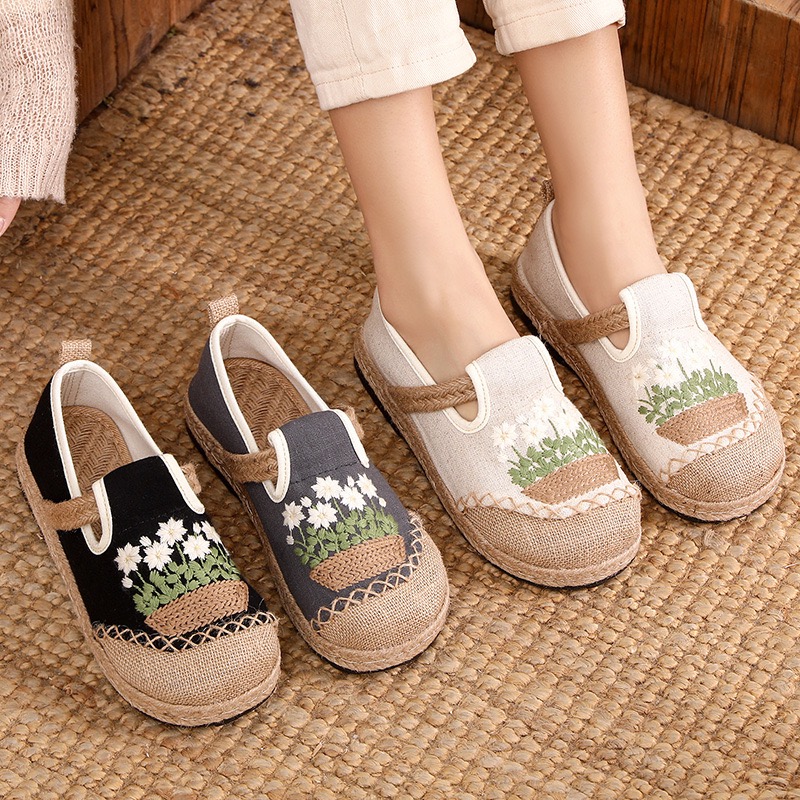 Women'S Shoes Vegan - Veowalk çiçekler işlemeli kadın el yapımı