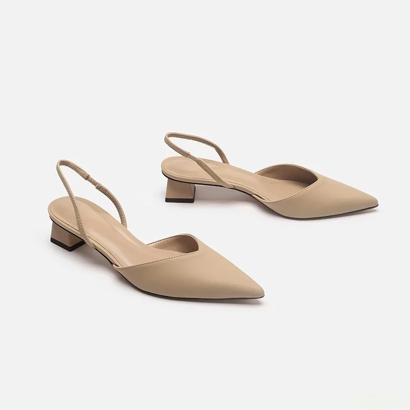 Low Block Heel Pump - Kadın Sivri Uçlu Esnek Sandaletler, Blok