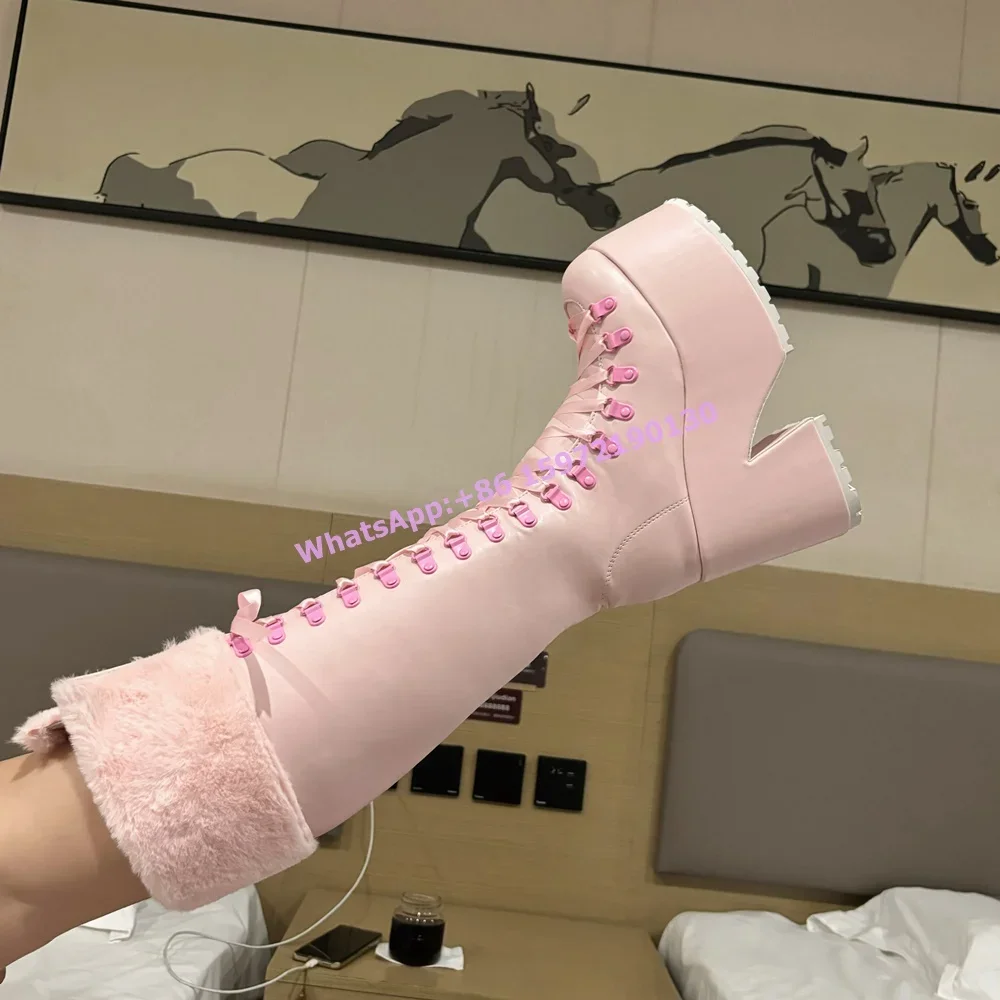 Pembe Tüylü Botlar Kalın Taban - Ribbon Tie Heel incelemesi ve fiyatı